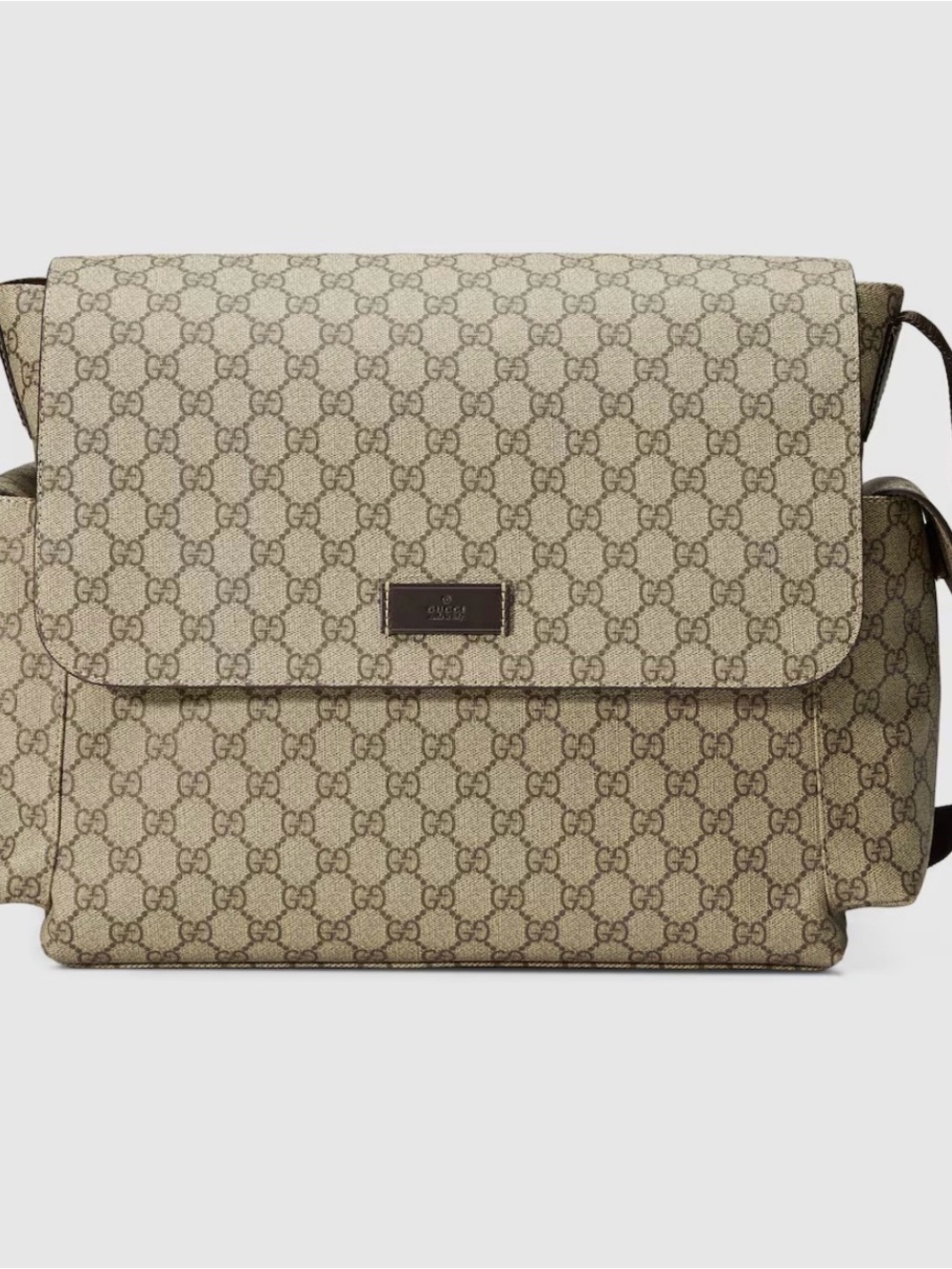 Gucci Beige GG Supreme Messenger Bag with Dark Brown Trim